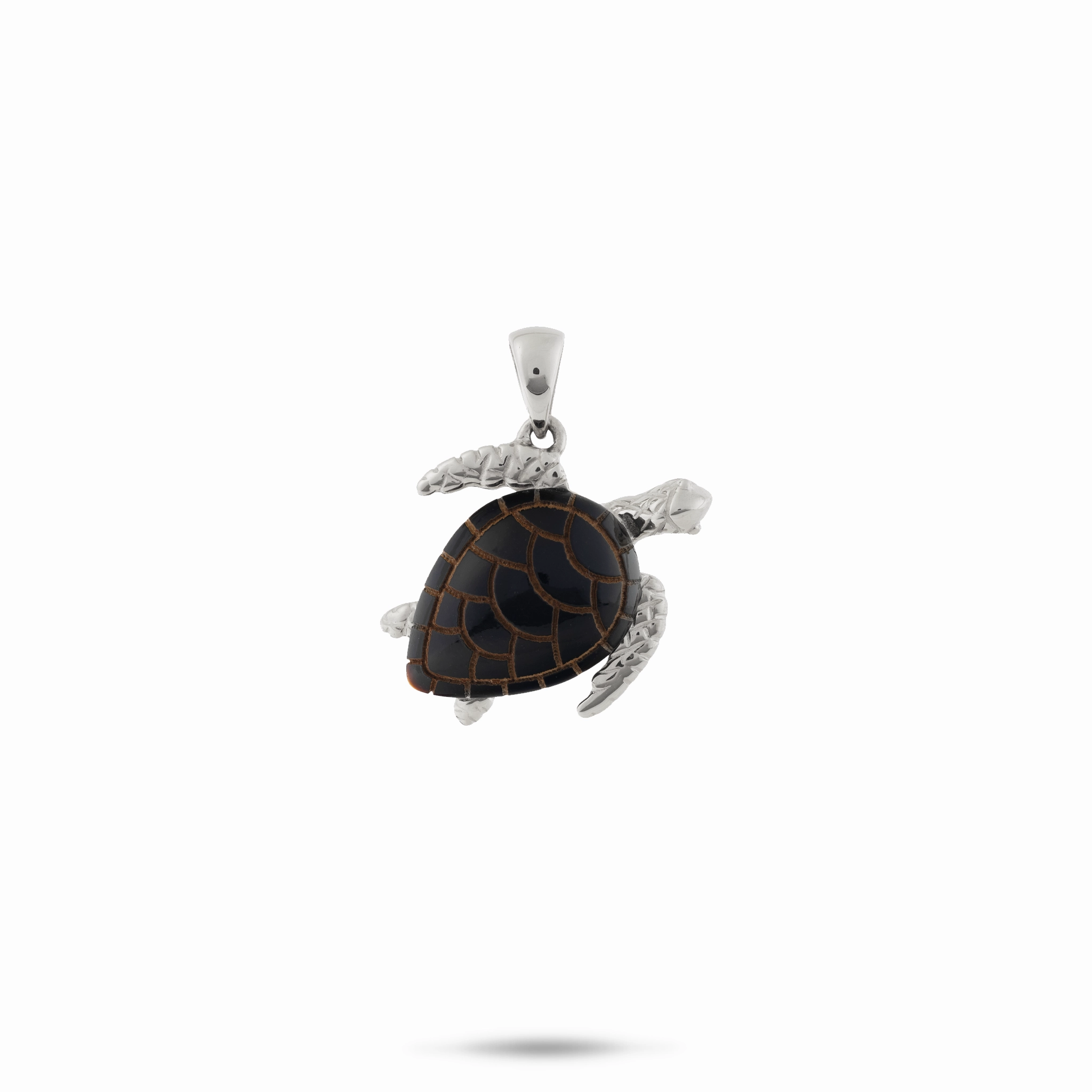 Honu Black Coral Pendant in White Gold - 15mm Celebration Style Chic Accent