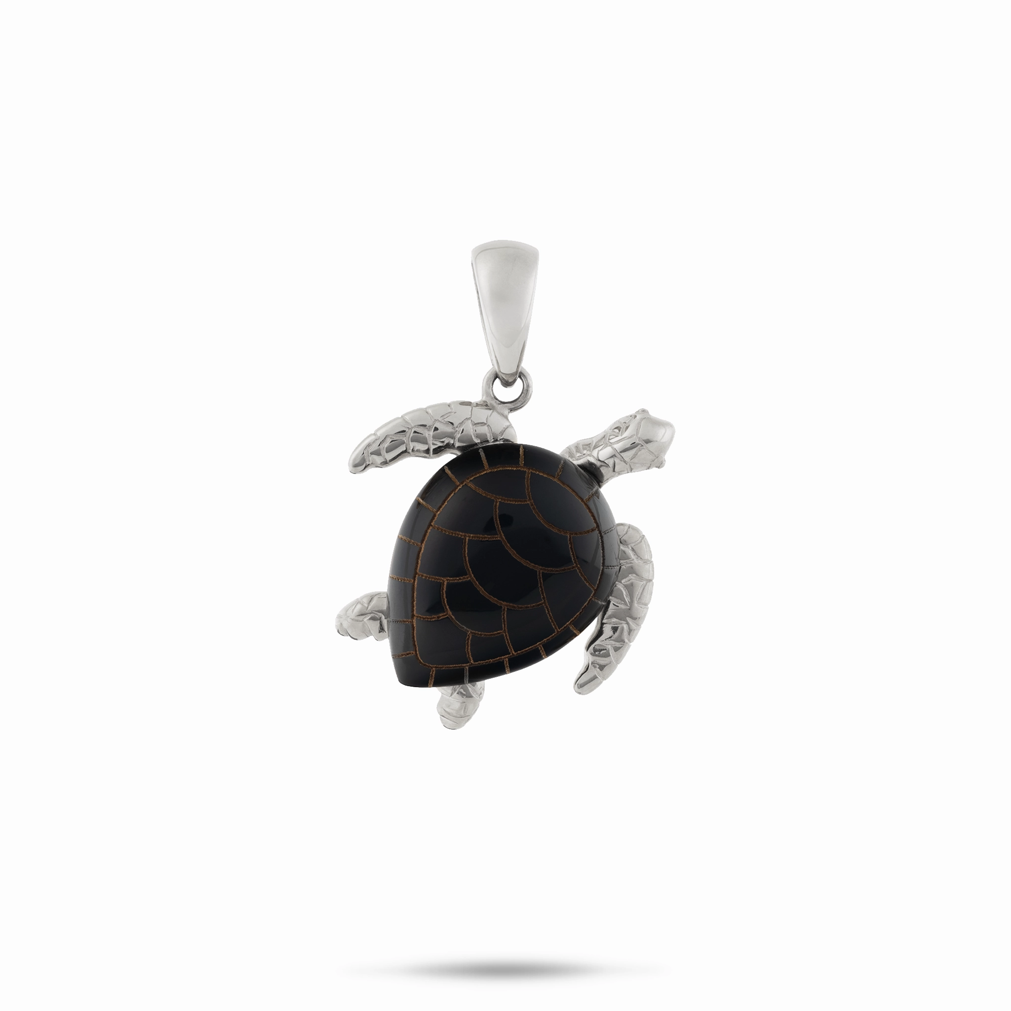 Vibrant Shine Look Honu Black Coral Pendant in White Gold - 19mm