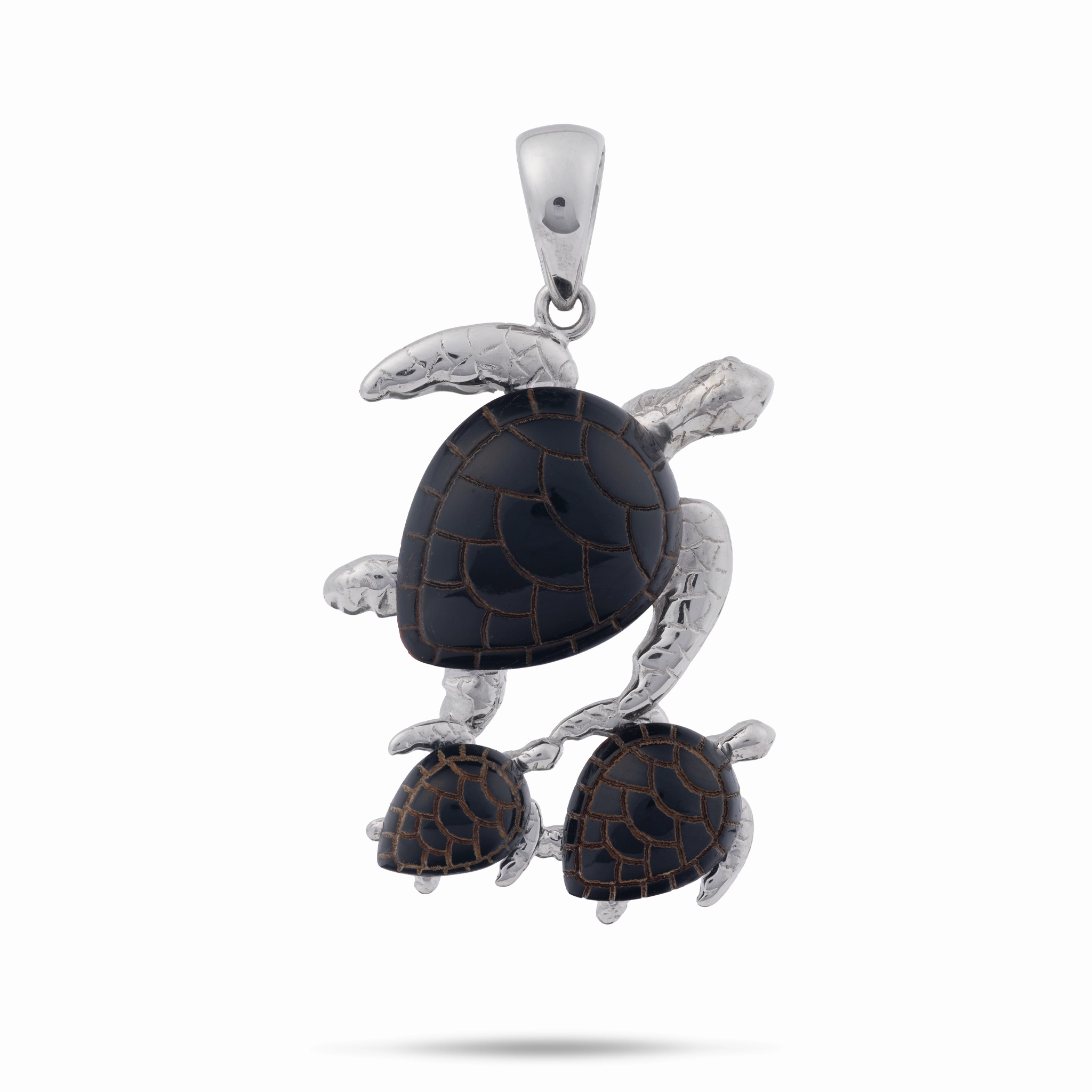 Bright Glow Honu Black Coral Pendant in White Gold - 29mm