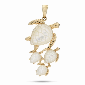 Easy Style Elegant Shine Pieces Honu Mother of Pearl Pendant in Gold - 36mm