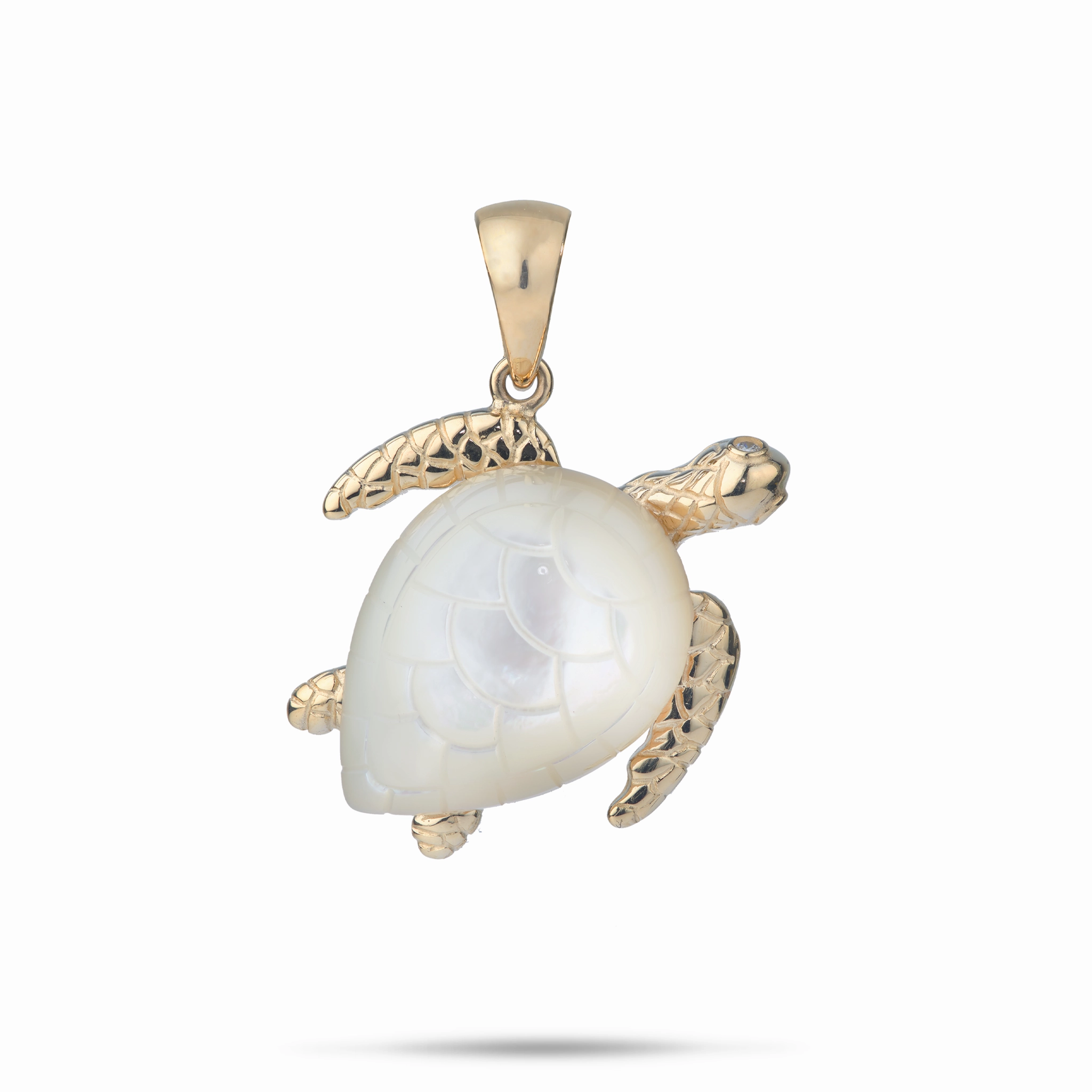 Dressy Mood Honu Mother of Pearl Pendant in Gold with Diamonds - 21mm