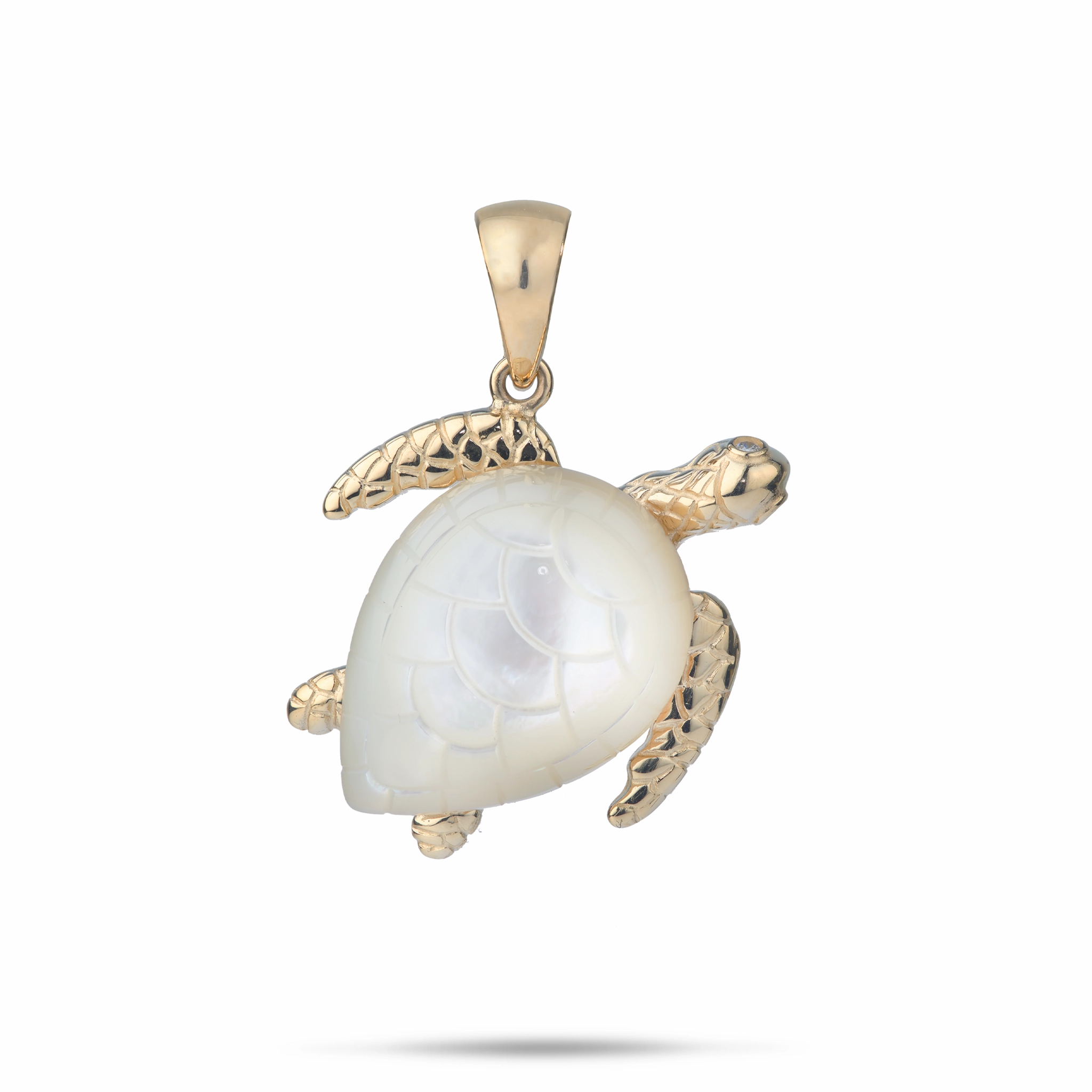 Timeless Fashion Honu Mother of Pearl Pendant in Gold with Diamonds - 21mm