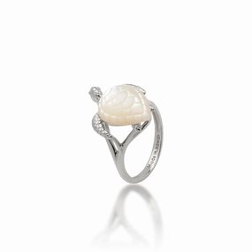 Honu Mother of Pearl Ring in White Gold - 18mm Petite Glam