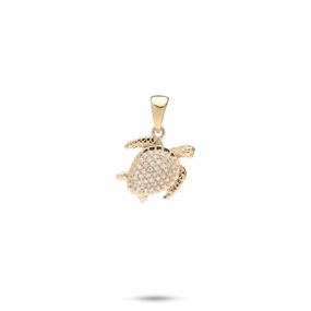 Timeless Contour Unique Ornament Honu Pendant in Gold with Diamonds - 13mm