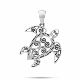 Honu Pendant in Sterling Silver - 30mm Sparkling Piece