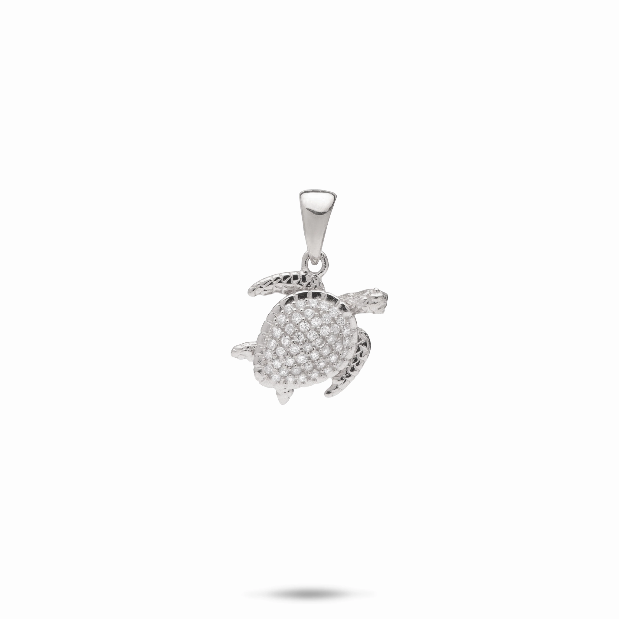 Honu Pendant in White Gold with Diamonds - 13mm Everyday Charm Shiny Touch