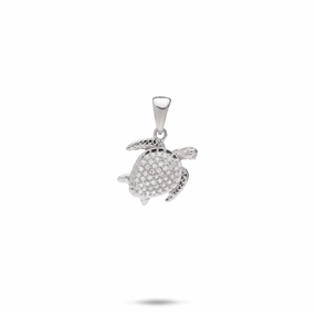Honu Pendant in White Gold with Diamonds - 13mm Everyday Charm Shiny Touch