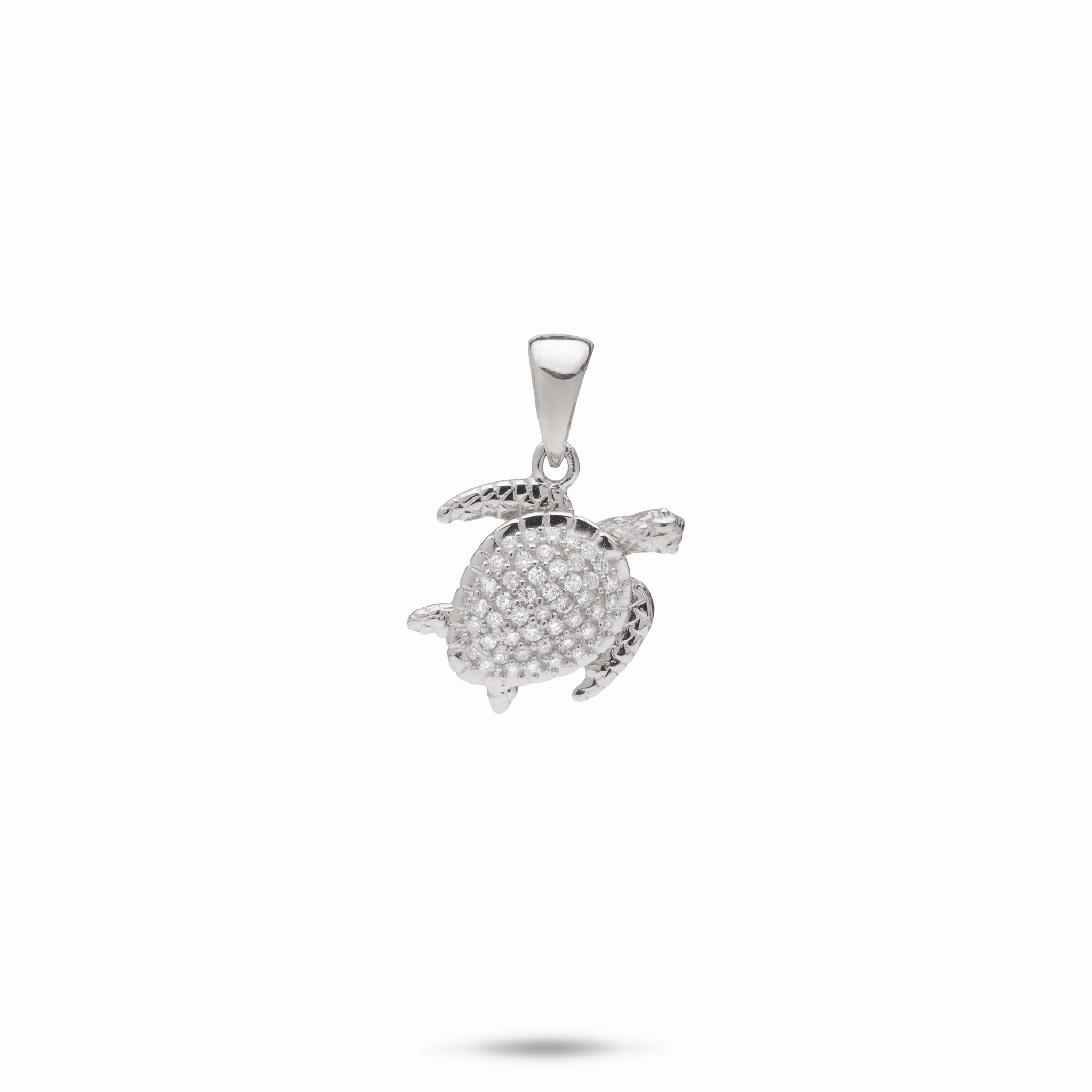 Honu Pendant in White Gold with Diamonds - 13mm Vibrant Sparkle Dusk Mood