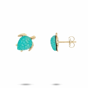 Elegant Outline Minimalist Look Honu Turquoise Earrings in Gold - 11mm
