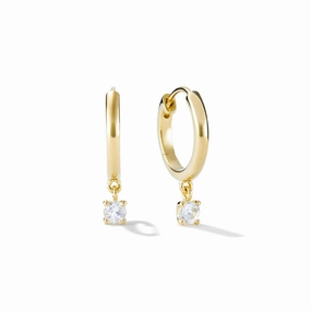 Travel Look Alluring Charm Huggie Hoop Earrings with Solitaire Drop