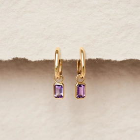 Urban Feature Distinctive Style Huggie Earrings with Baguette Charms Amethyst - Amelia