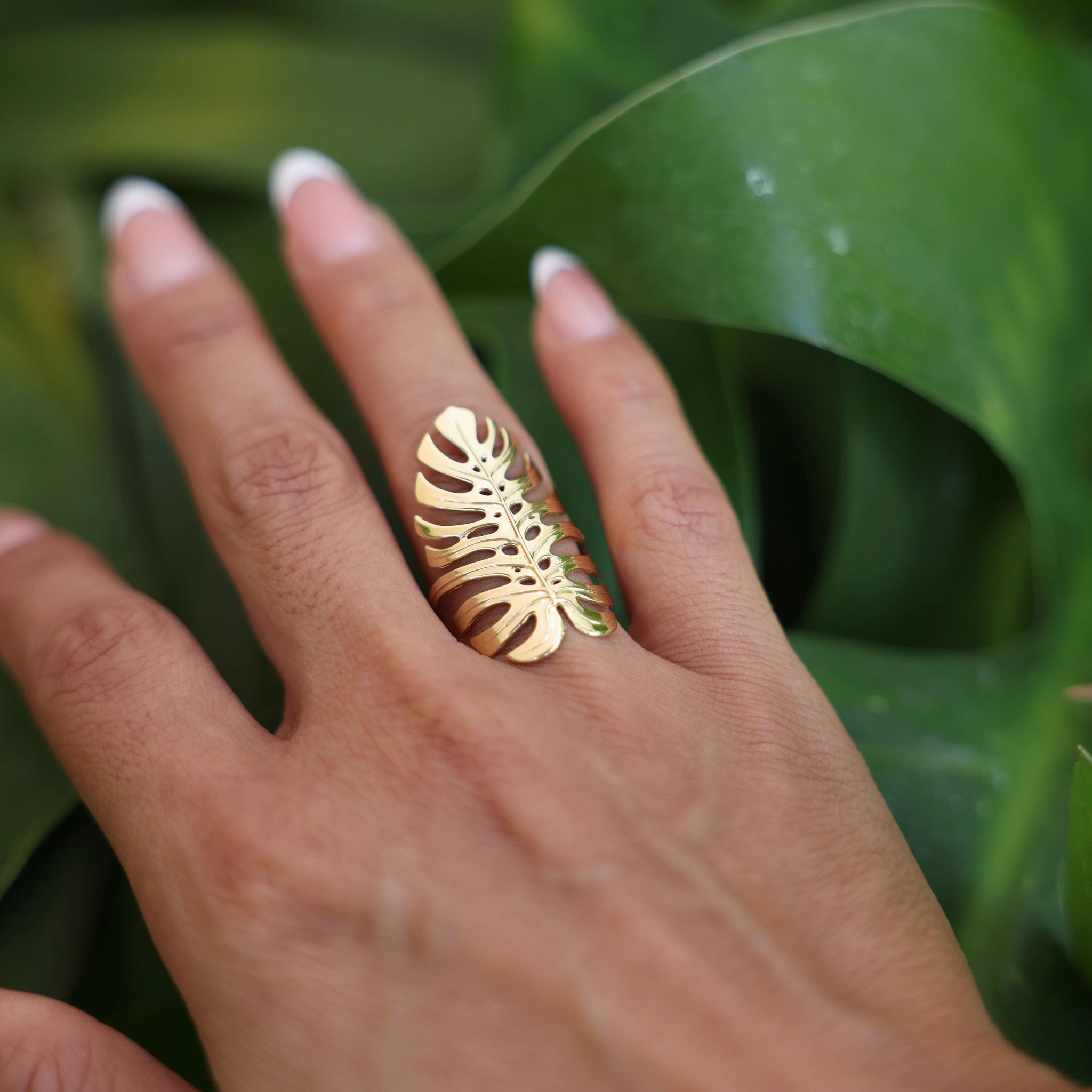 Monstera Ring in Gold - 30mm Daytime Style Sunset Style