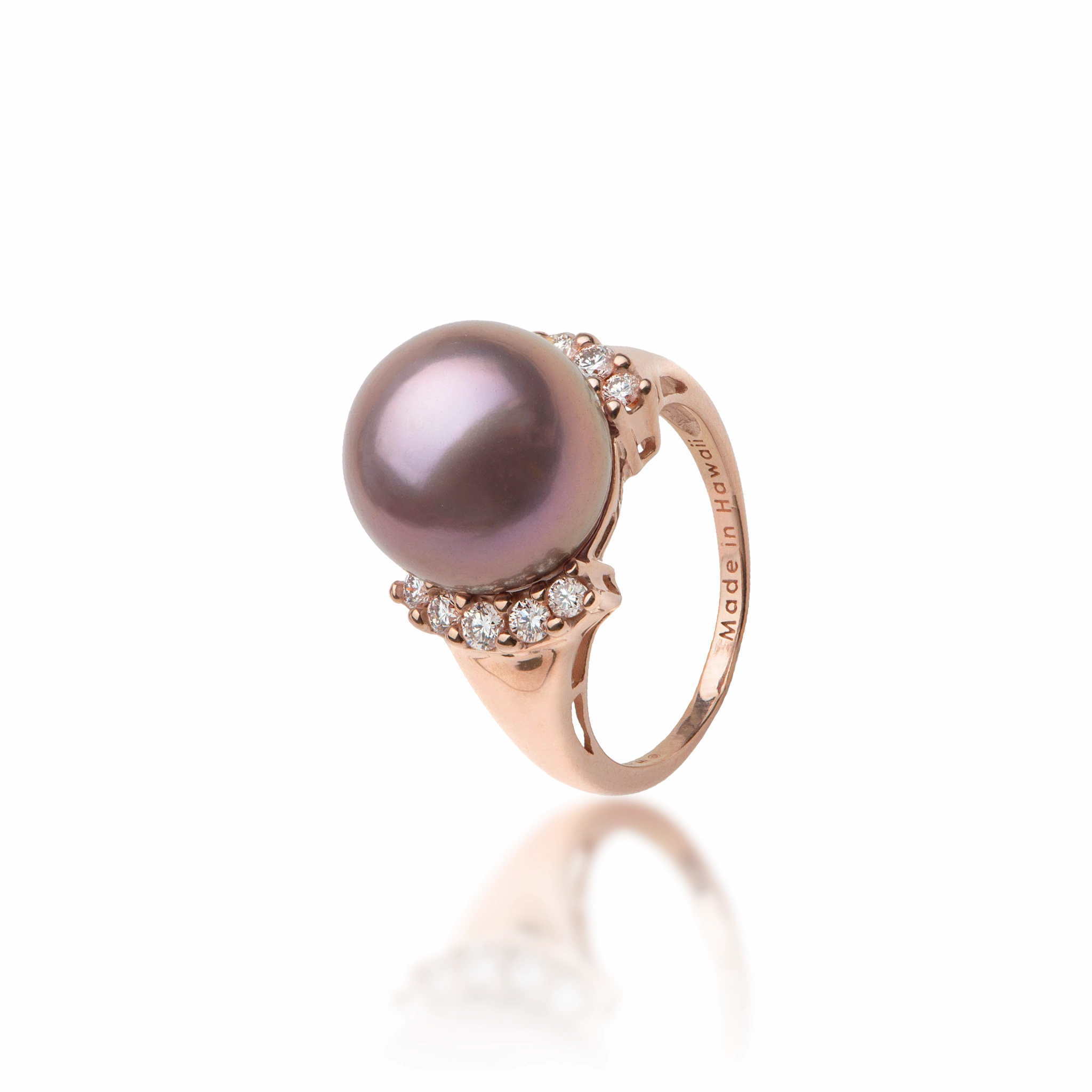 Lilac Freshwater Pearl Ring in Rose Gold with Diamonds - 12-13mm Birthday Style