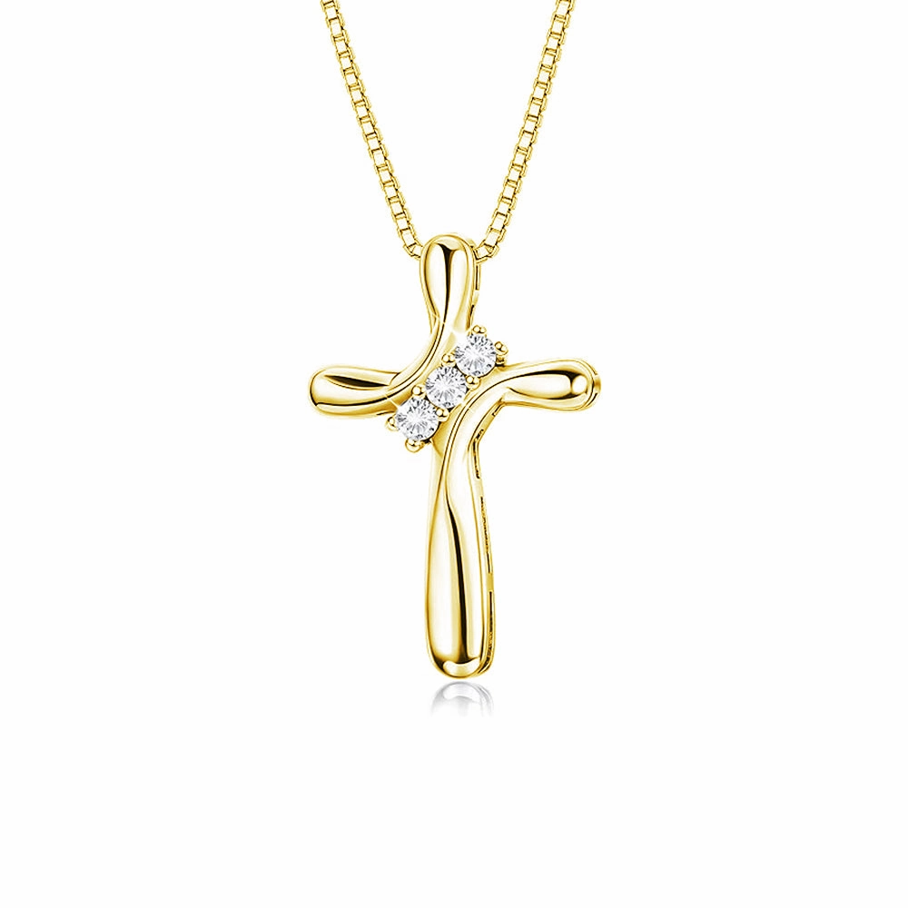 Smooth Accent Modern Cross Necklace Pendant with Lab Grown Diamond Accents