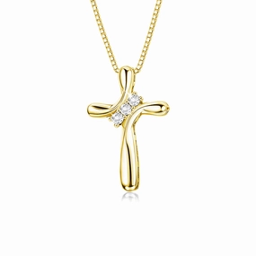 Smooth Accent Modern Cross Necklace Pendant with Lab Grown Diamond Accents
