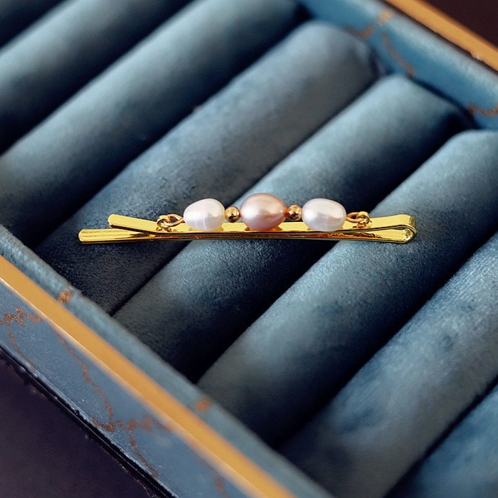 Refined Choice Minimal accessory Parisian 14K Gold Laurel Baroque Pearl Hair Clip, Freshwater Pearl Hairpin, Wedding Barrette