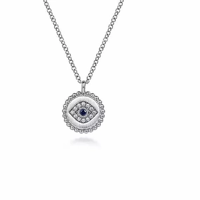 Sterling Silver Bujukan Medallion Pendant with .04cttw Diamond & .02cttw Sapphire Evil Eye Center Breezy Style
