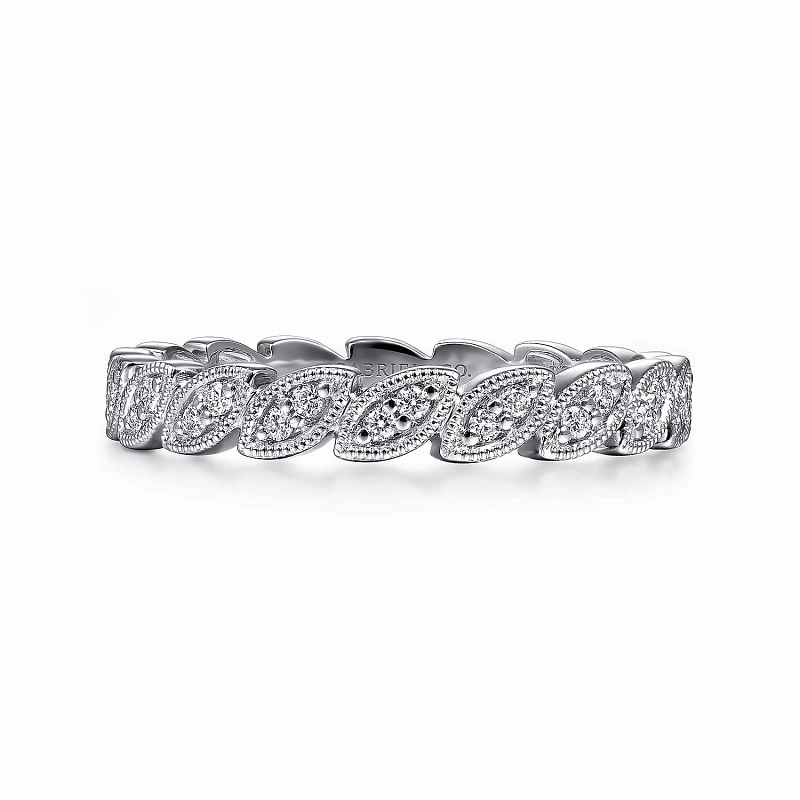 14K White Gold Scalloped Marquise Stackable Diamond Ring Elegant Beauty Handcrafted Design