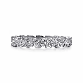 14K White Gold Scalloped Marquise Stackable Diamond Ring Elegant Beauty Handcrafted Design