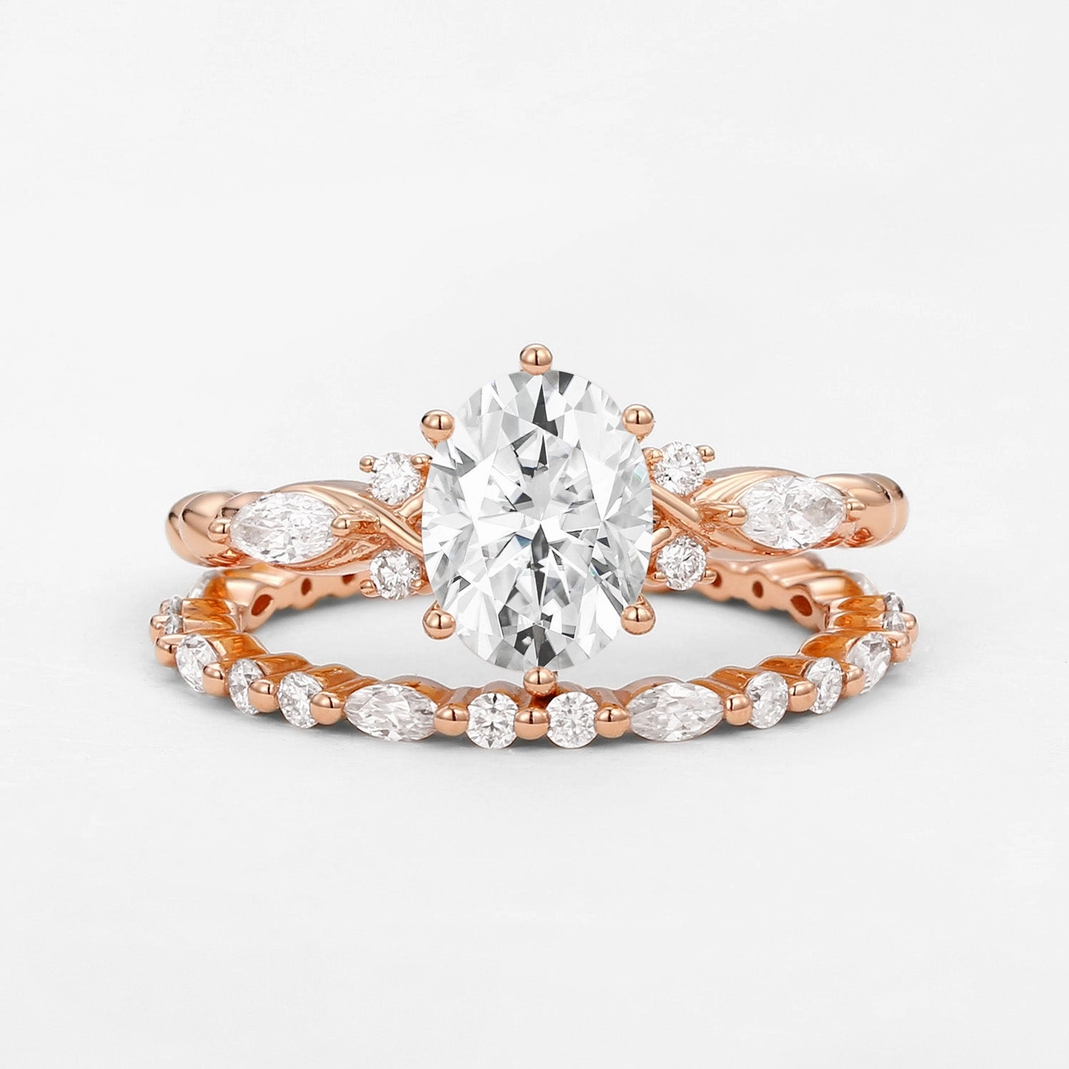 Infinity Oval Moissanite Cluster Marquise Ring Set 2pcs Sophisticated Accent