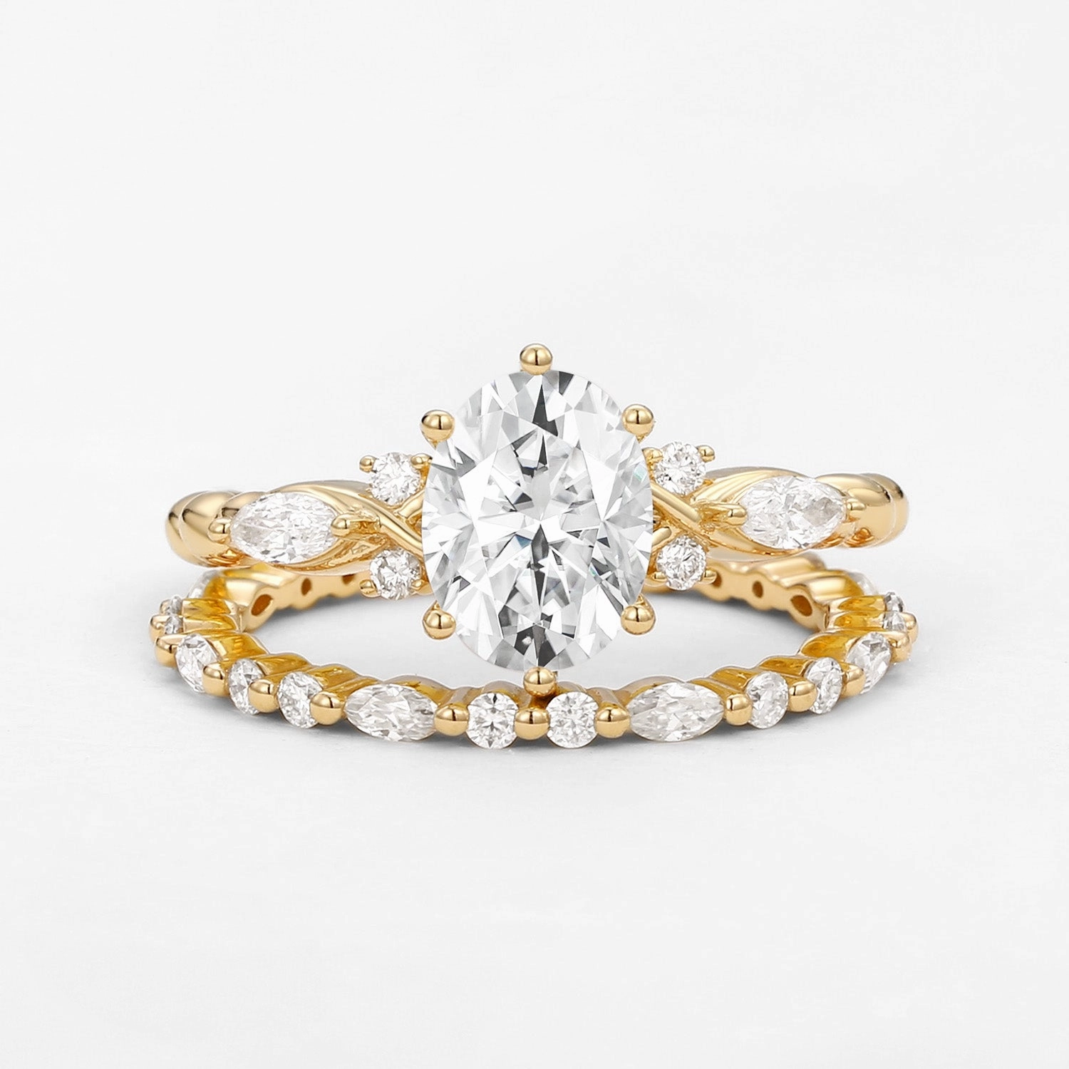 Infinity Oval Moissanite Cluster Marquise Ring Set 2pcs Stylish Flow Daily Fit