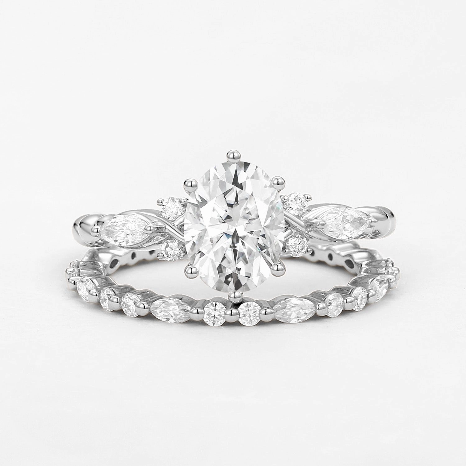 Infinity Oval Moissanite Cluster Marquise Ring Set 2pcs Shiny Radiance