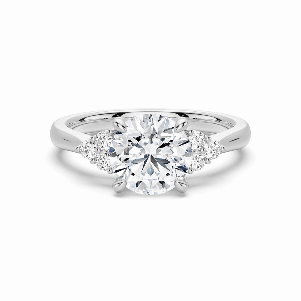 Pretty Detail Luminous Touch Round Moissanite Promise Ring with Tapered Side Accents