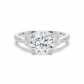 Smooth Finish Round Moissanite Promise Ring with Tapered Side Accents