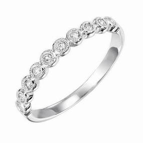 Golden Accent Cozy Detail Bead Set Round Station Diamond Ring  .12 Cttw 10K White Gold
