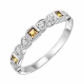 Eternal Symbol HighEnd Jewelry Citrine Birthstone Diamond and Square Ring 10K White Gold