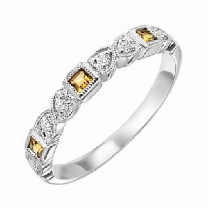 Glam Statement Simple Jewelry Citrine Birthstone Diamond and Square Ring 10K White Gold