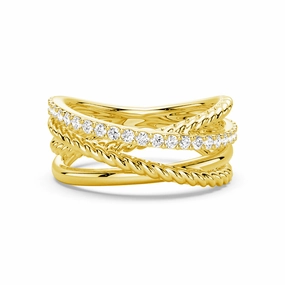 Interwoven Diamond Ring with Twisted Rope Bands Vintage Detail Elegant Beauty