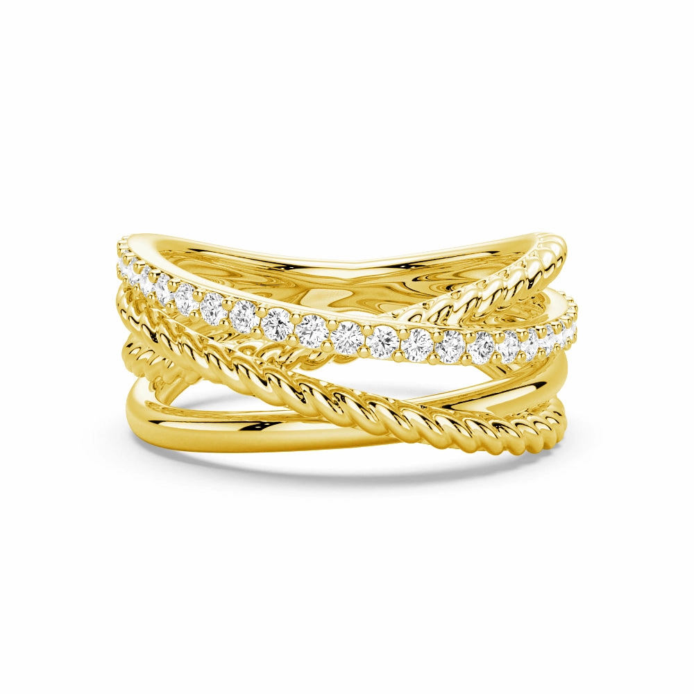Interwoven Diamond Ring with Twisted Rope Bands Romantic Feel