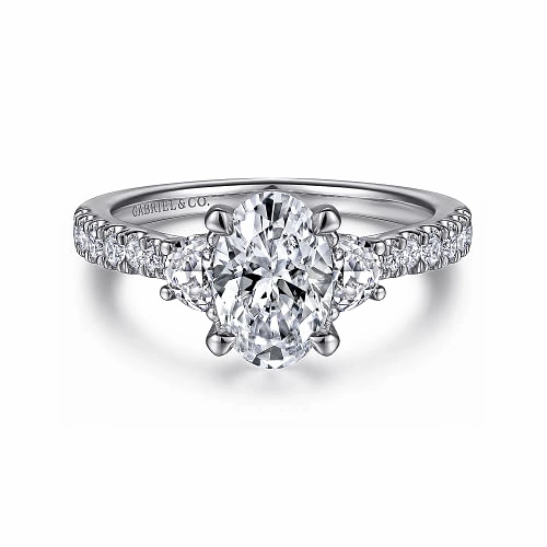 Isabel - 14K White Gold Oval Three Stone Diamond Engagement Ring Brilliant Touch
