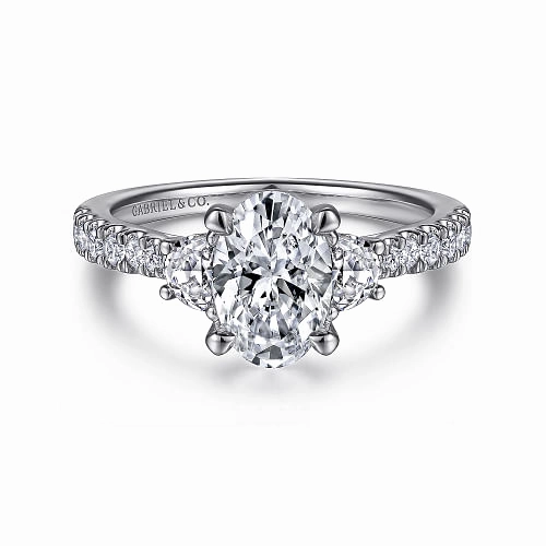 Shiny Finish Isabel - 14K White Gold Oval Three Stone Diamond Engagement Ring