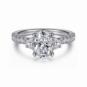 Isabel - 14K White Gold Oval Three Stone Diamond Engagement Ring Brilliant Touch