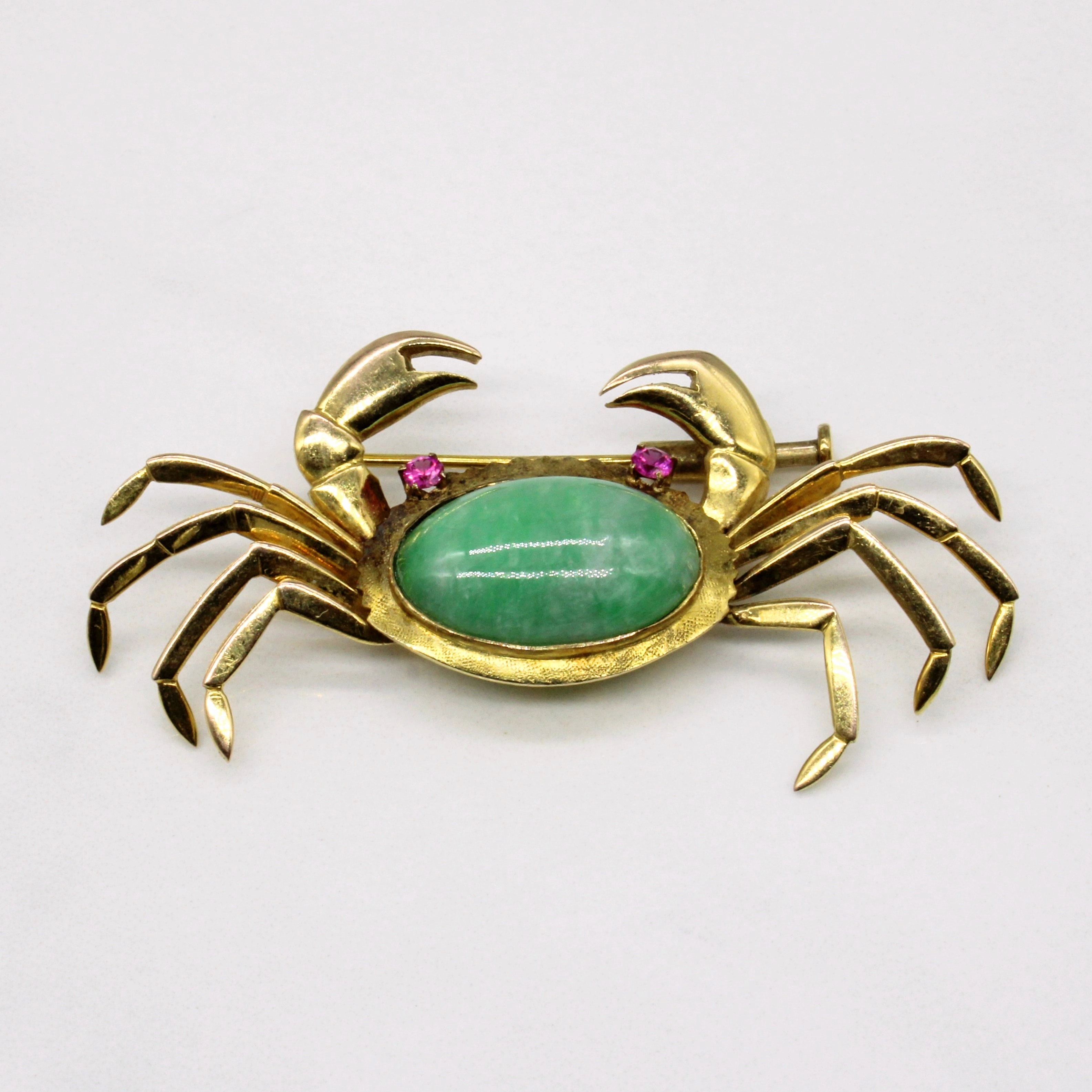 Jadeite & Synthetic Ruby Crab Brooch | 8.00ct, 0.05ctw | Layer mood