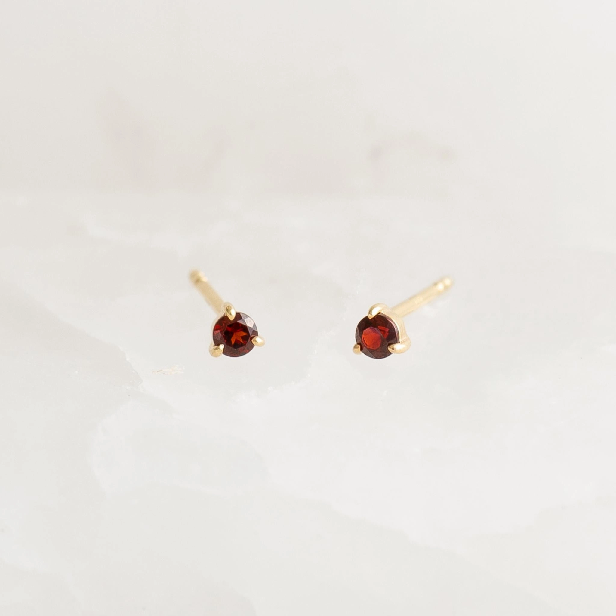 January Birthstone Stud Earrings 14k Gold - Garnet Glow Touch Refined Element