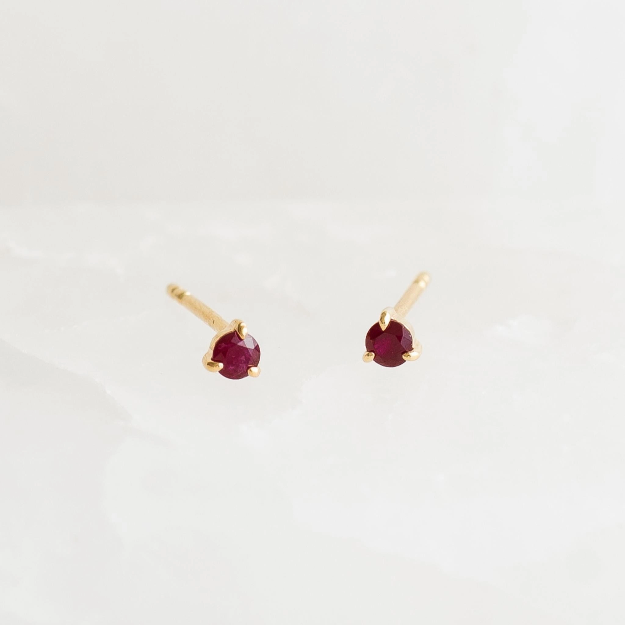 July Birthstone Stud Earrings 14k Gold - Ruby Layered Texture