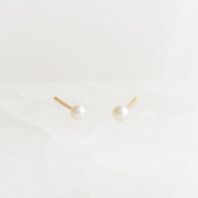 June Birthstone Stud Earrings 14k Gold - Pearl Fashion Fit