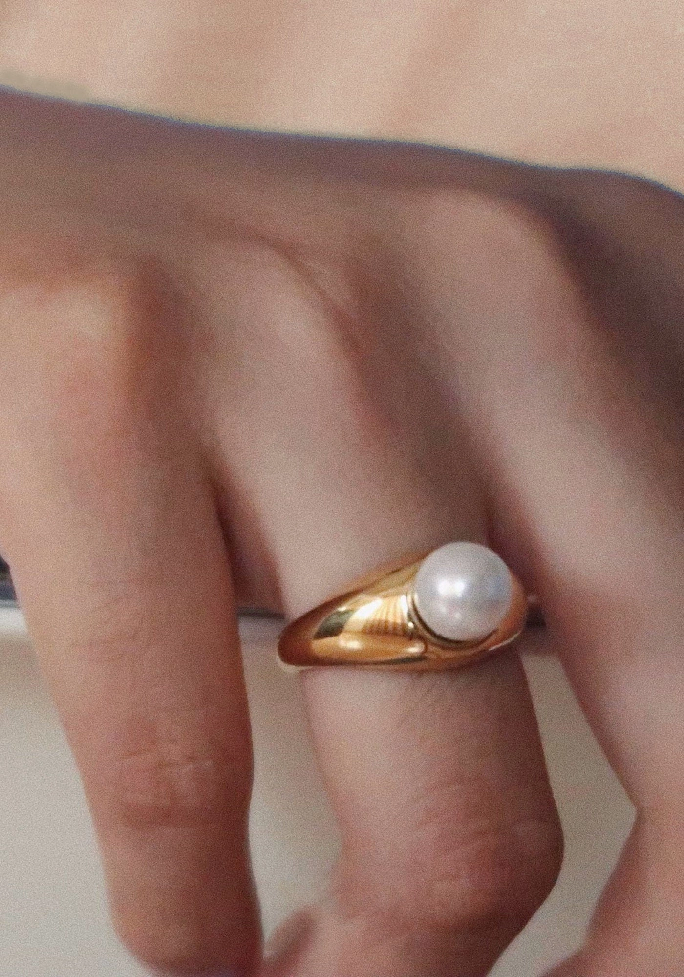 Just a Pearl Gold Ring | Minimalist Pearl Ring, Shell Pearl Stacking Ring, Retro Gold Pearl Ring, Vintage Style Pearl Ring, One Pearl Ring Chic Outfit