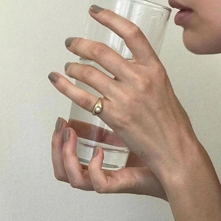 Office Wear Just a Pearl Gold Ring | Minimalist Pearl Ring, Shell Pearl Stacking Ring, Retro Gold Pearl Ring, Vintage Style Pearl Ring, One Pearl Ring