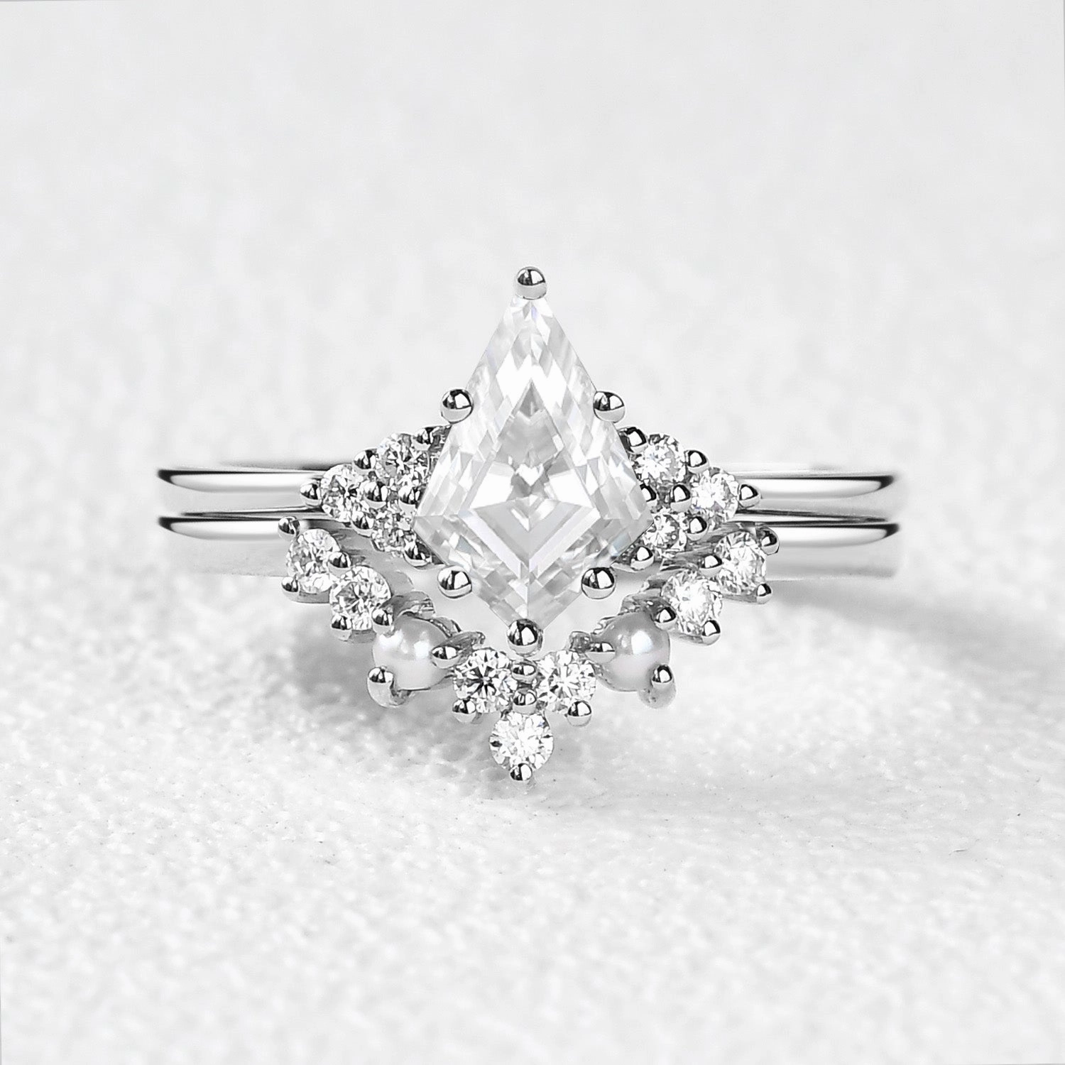 Kite Cut Moissanite Pearl Engagement Ring Set 2pcs Top Pick