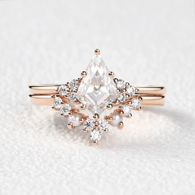 Day Look Kite Cut Moissanite Pearl Engagement Ring Set 2pcs