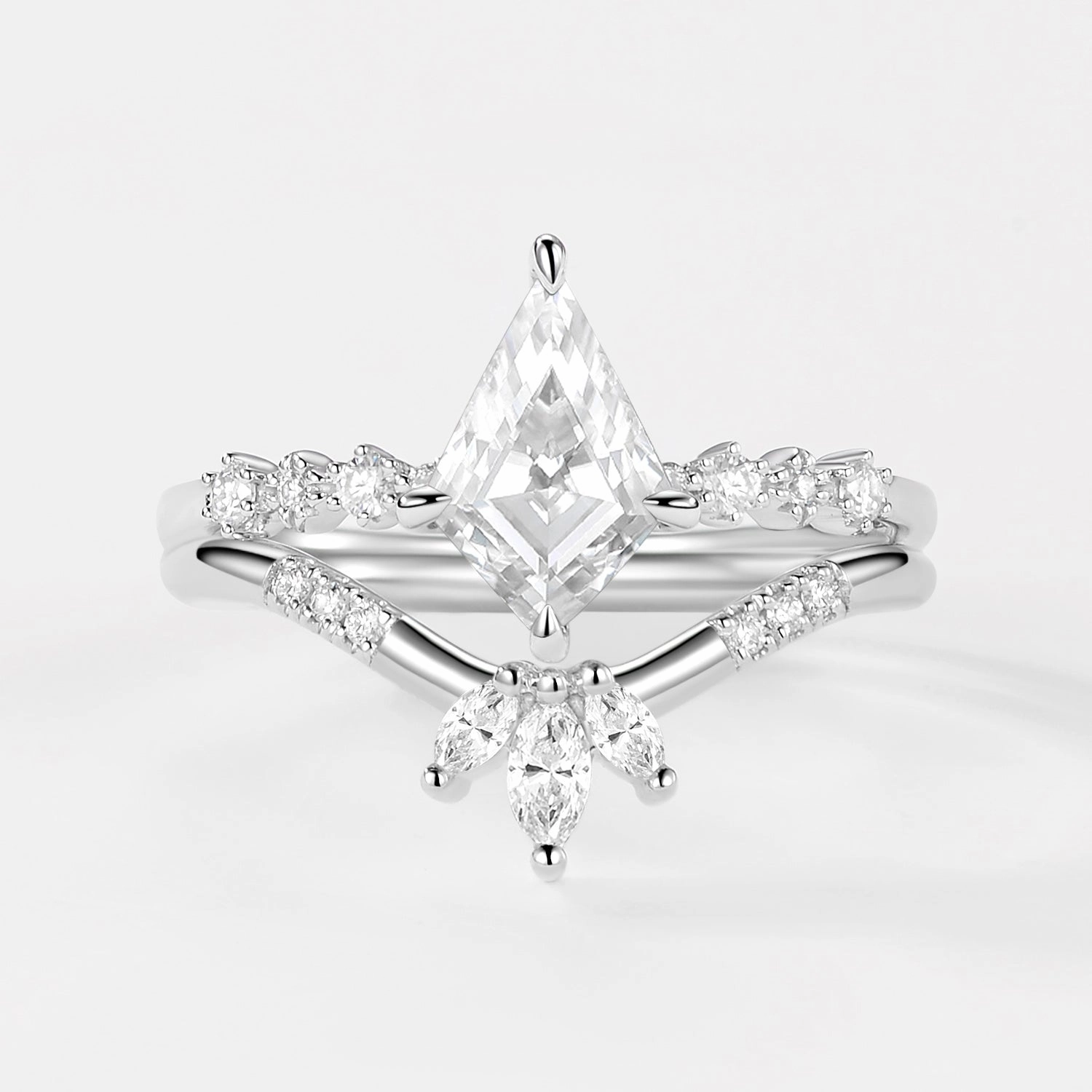 Event Glow Kite Cut Moissanite Stacking Engagement Ring Sets 2pcs