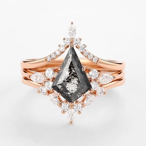 Artistic Trinket Practical Use Kite Cut Salt and Pepper Diamonds Ring Set 3pcs - Kinsley