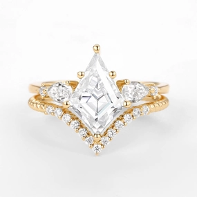 Kite Moissanite Three Stones Engagement Ring Set 2pcs - Delilah Luxury Accessories Custom Styling