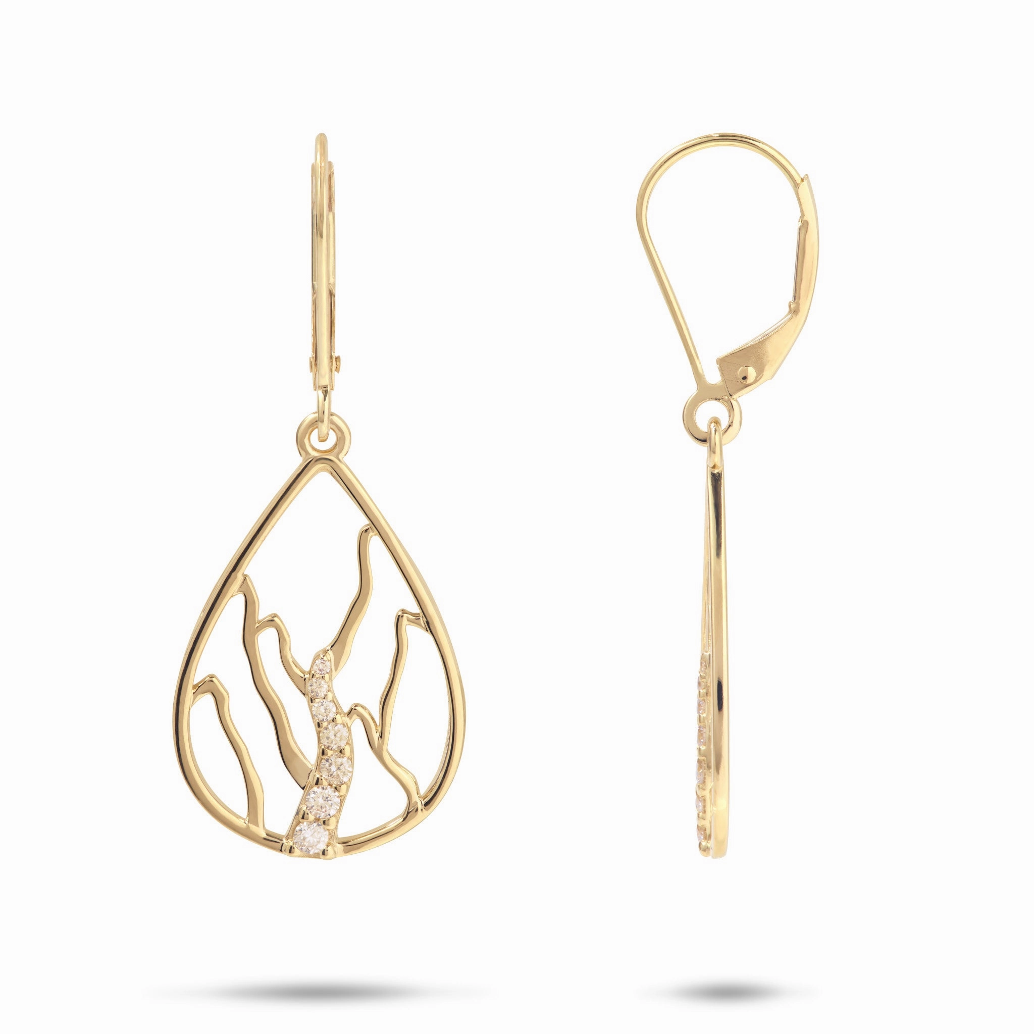 Ko?olau Waterfall Earrings in Gold with Diamonds - 21mm Shiny Glam Glam Glow