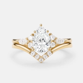 Soft Style Elegant Focus Lab Grown Diamond Pear Cut Curved Engagement Ring Set 2pcs - Sienna