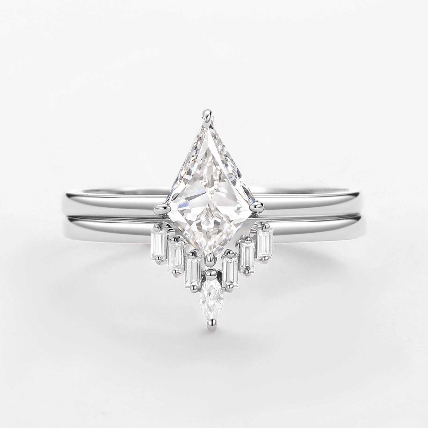 Charming Touch Vivid Finish Lab Grown Diamond Ring Kite Cut Set 2pcs - Cielo